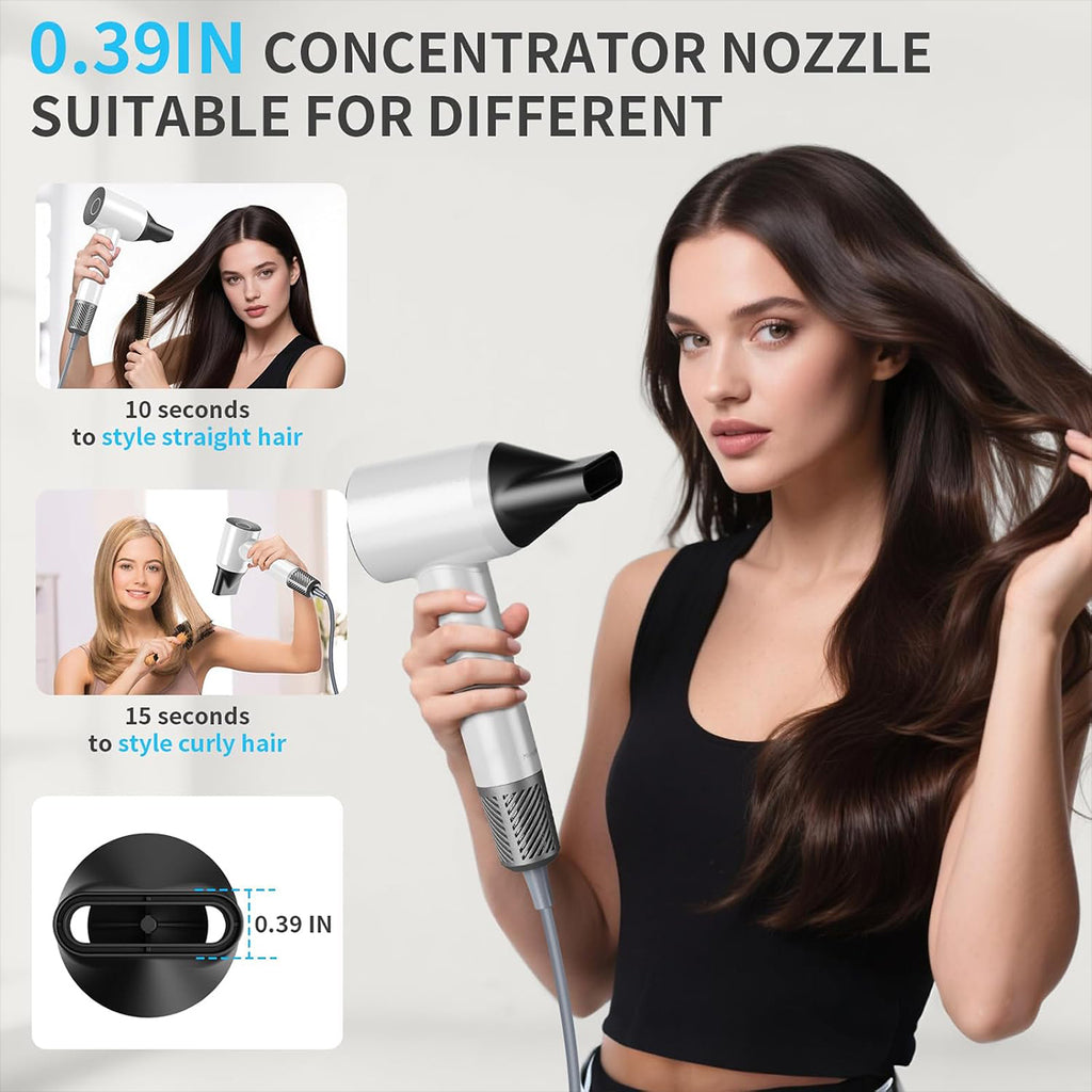 Professional High Speed Hair Dryer with Diffuser, 500 Million Negative Ions, Ultra-Fast Drying, Low Noise, 150000 RPM, Infrared Blow Dryer  with a Magnetic Nozzle for Faster Drying Hair Types