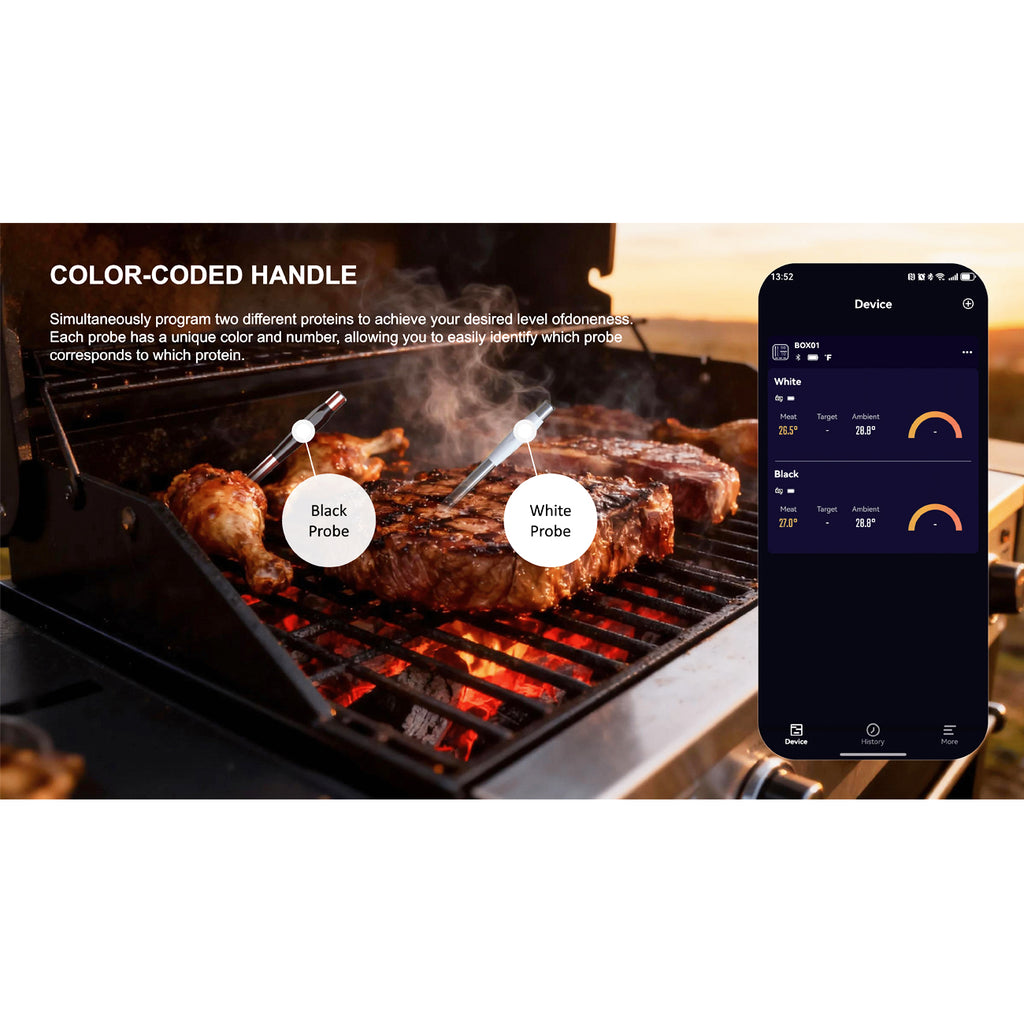 Smart Bluetooth Wireless Meat Thermometer Digital, Standalone Display Base for BBQ, Grill, Oven, Smoker, Air Fryer, Kitchen, High-Accuracy Sensors Perfect for Steak, Chicken, Turkey