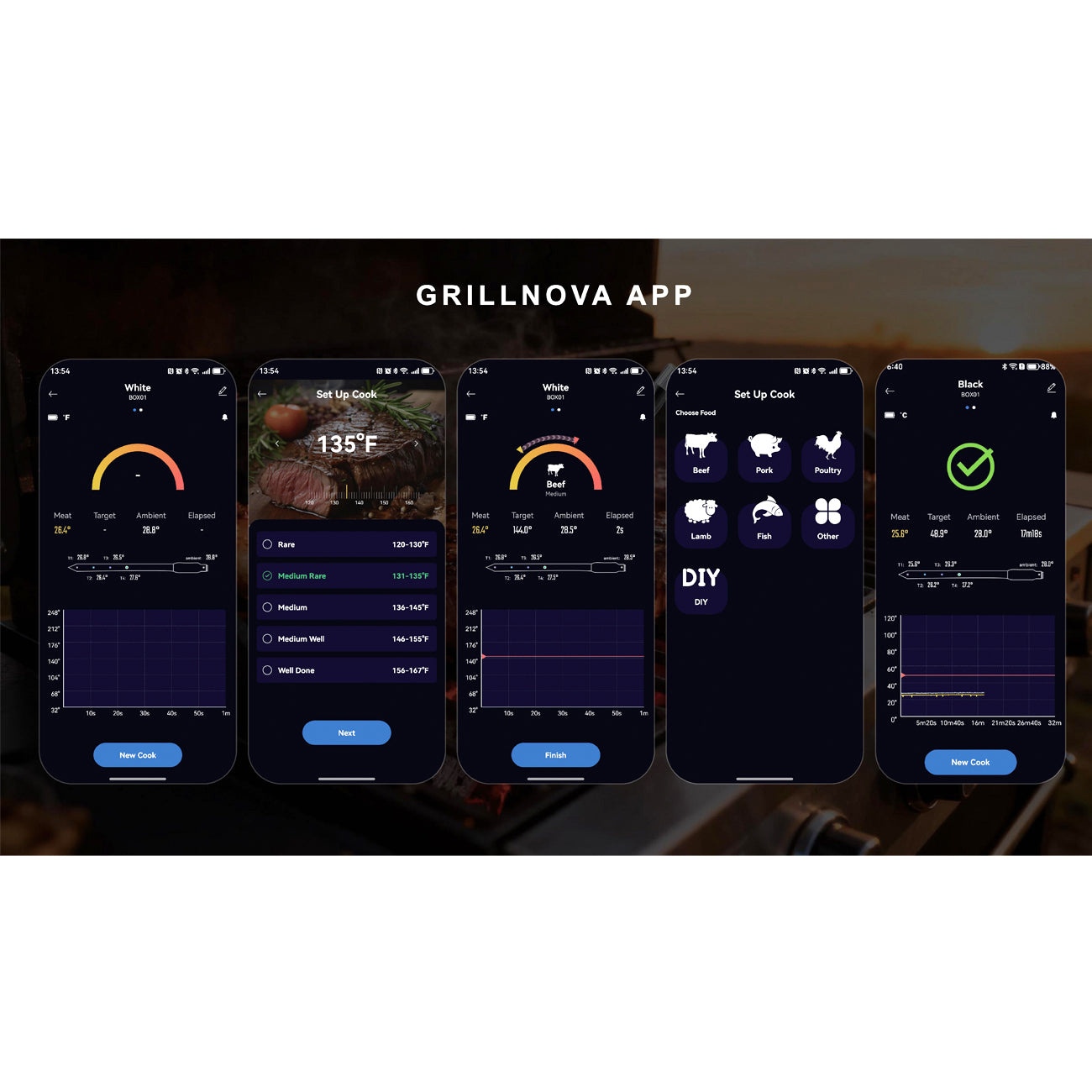 Smart Bluetooth Wireless Meat Thermometer Digital, Standalone Display Base for BBQ, Grill, Oven, Smoker, Air Fryer, Kitchen, High-Accuracy Sensors Perfect for Steak, Chicken, Turkey